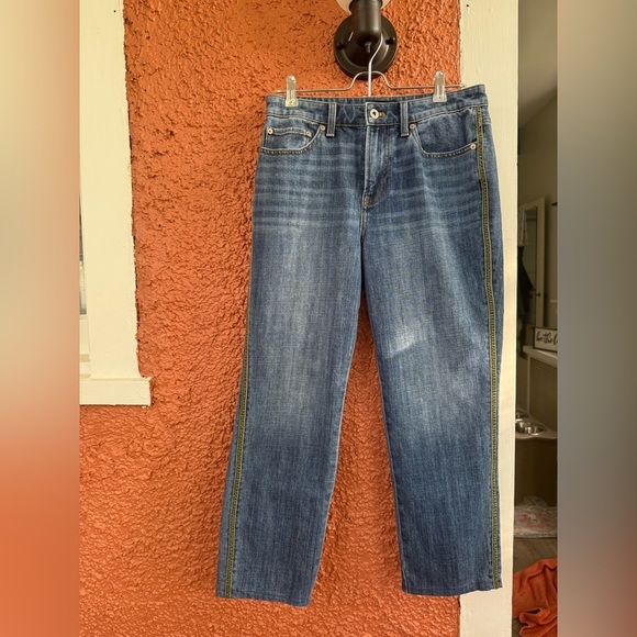 Talbots Pants Womens 4 Straight Modern Ankle Jean Green Velvet Trim *Altered* - Picture 1 of 7